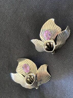 Vintage Carol Felley Amethyst Flower Sterling Silver Earrings